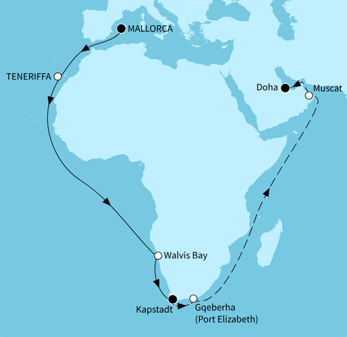 Rund um Afrika in den Orient, Mein Schiff Flow vom 04.10.2026 bis 10.11.2026