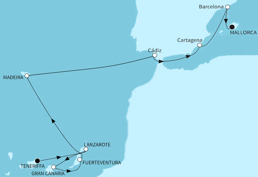 Festtage Kanaren und Spaniens S&uuml;den ab Santa Cruz bis Palma, Mein Schiff Relax vom 17.12.2027 bis 28.12.2027